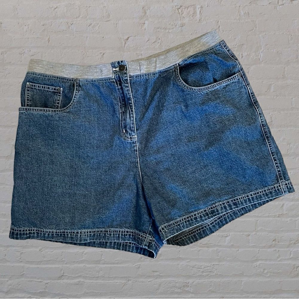 Vintage 90s Jean shorts white stitching grey waist band